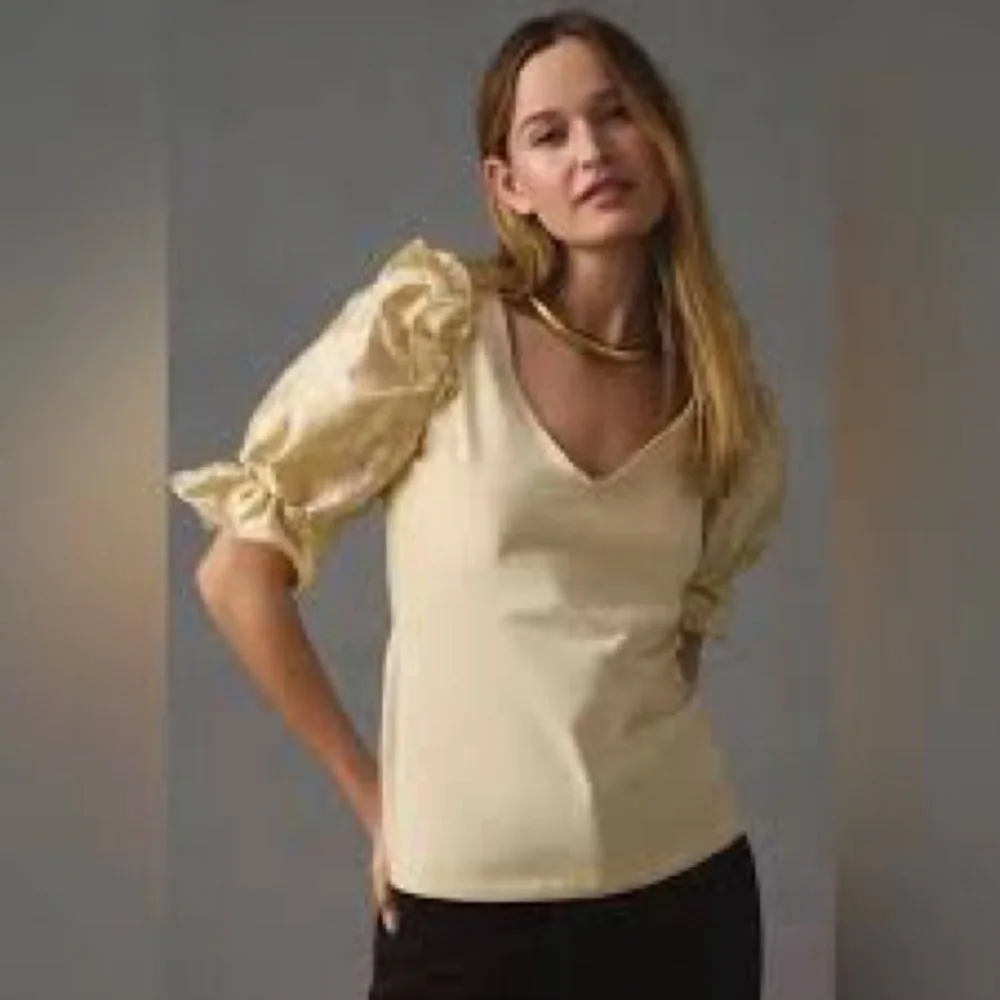 Anthropologie Brocade Statement Jacquard Puff-Sleeve Top size Large